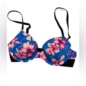 Victoria's Secret PINK wear everywhere Push up Bra blue tropical floral 32D